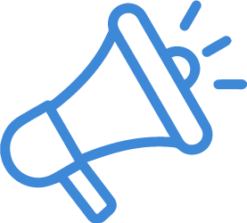 Icono de megáfono azul que representa el anuncio automático de grabación al inicio de la llamada