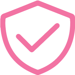 Icono rosa de escudo con marca de verificación que simboliza seguridad y cumplimiento normativo