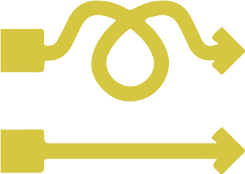 Icono abstracto de flechas recta y flexible que simbolizan la escalabilidad y flexibilidad de Recordia en Teams